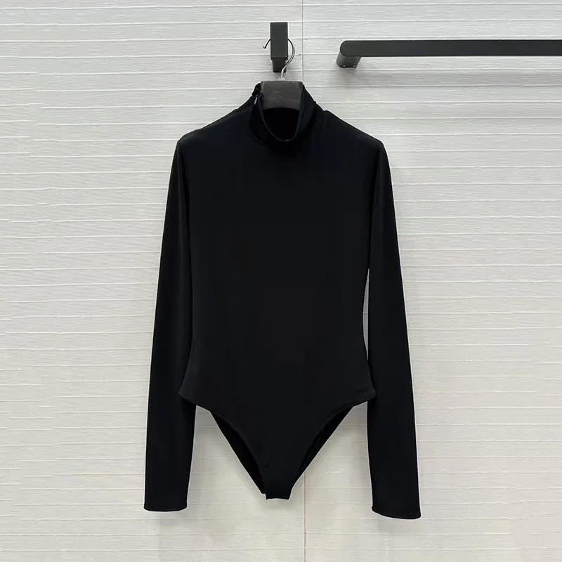 여성용 가을 겨울 하이넥 점프수트, 슬림하고 몸매를 잡아주는 긴팔 베이스 레이어, 탄력 있는 타이트 이너 레이어 탑