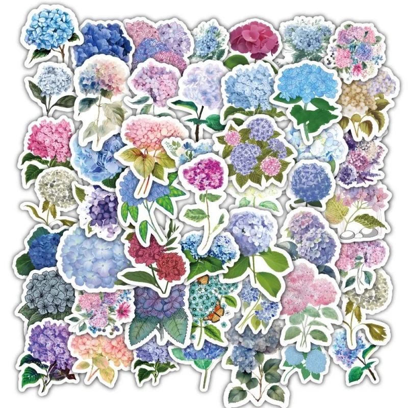 60pcs/pack Hydrangea Stickers Fresh Plant Flower Creative Diary Desktop Handbook Material Decorative Stickers