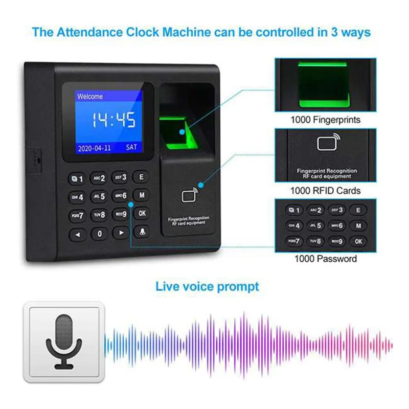 بصمة الحضور آلة RFID لوحة المفاتيح التحكم في الوصول الكهربائية الوقت على مدار الساعة مسجل USB إدارة البيانات مع المفاتيح