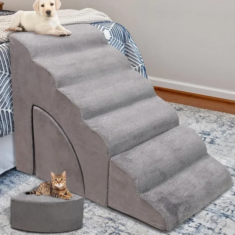 Foam Dog Stairs & Steps Ramps for High Beds 25-30 inches High Tall,6 Step Pet Steps，Non-Slip for Small Dogs,Older Dogs/Cats