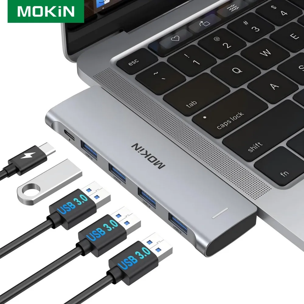 MOKiN 5 in 2 USB Hub for MacBook Pro/Air Usb Adapter USB-C Hub Multiport Adapter Mac Dongle with Thunderbolt 3, 4*USB 3.0 5Gbps