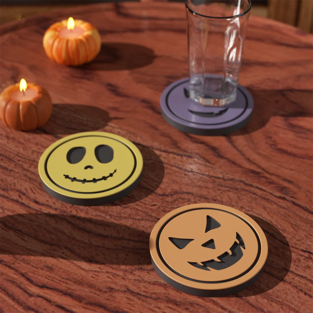 

Jack-O'-Lantern Faces Coaster Silicone Mold for Gypsum and Concrete Halloween Jesmonite Making Mould Home Decoration