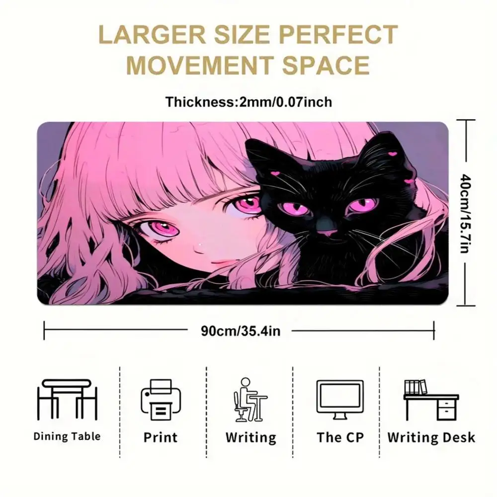 سجادة مكتب جميلة للمكتب وغرفة نوم قطة سوداء مضادة للانزلاق للفتيات والكمبيوتر المكتبي وحصيرة ماوس للكمبيوتر المكتبي