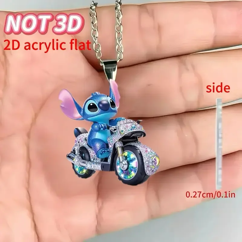 Disney Stitch 2D Acrylic Fantasy Couple Necklace Kawaii Cartoon Anime Accessories Diamond Pattern Girl Decoration Gift