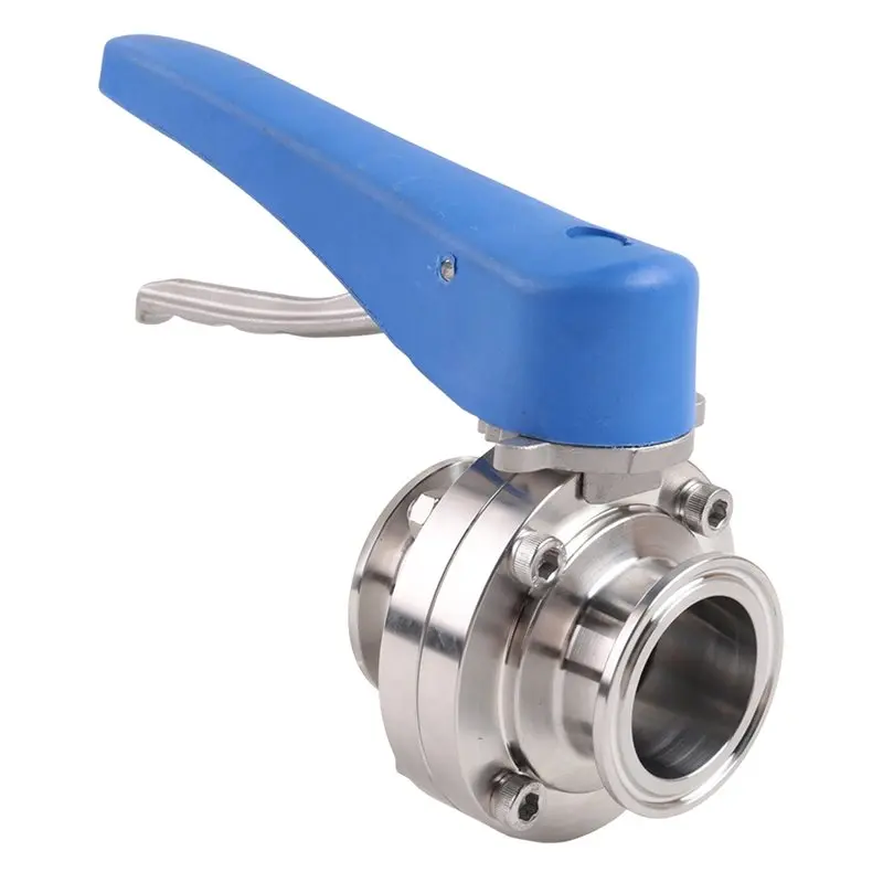 A93E-Butterfly Valve With Blue Trigger Handle Stainless Steel 304 Tri-Clamp