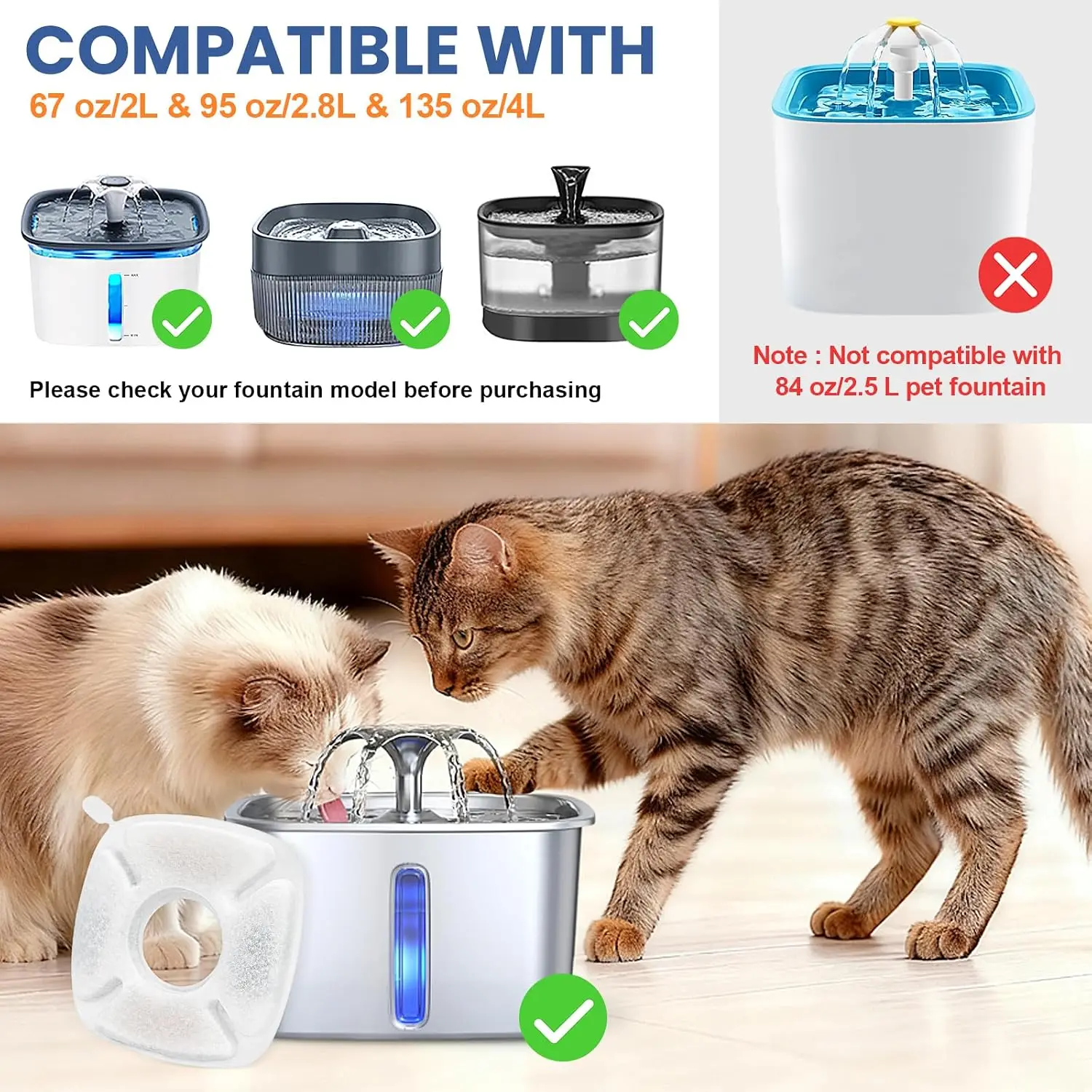 8 cat water dispenser filters and 8 pre filter sponges，suitable for various automatic pet water dispenser filters，cleaning water