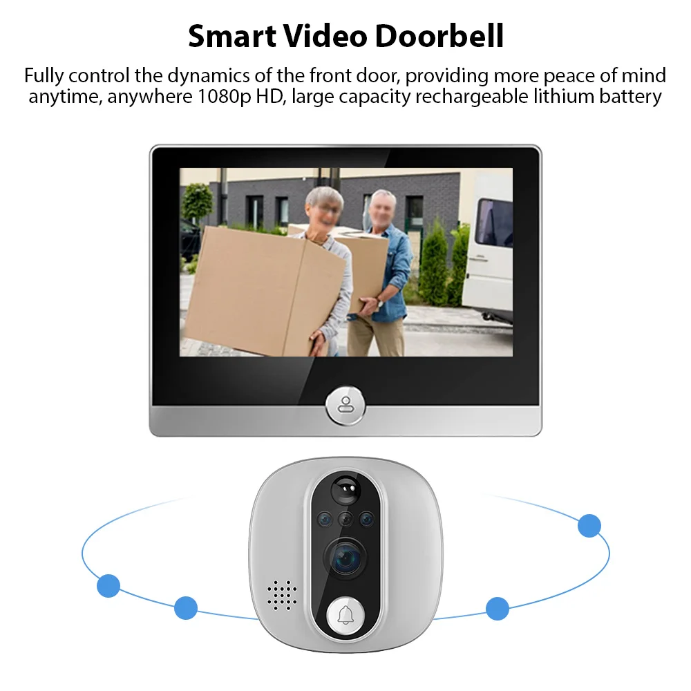 WiFi Video Doorbell for Apartment 2.4GHz Peephole Camera 4.3-inch IPS Display Tuya APP 1080P 120 Degree Visible Night Vision