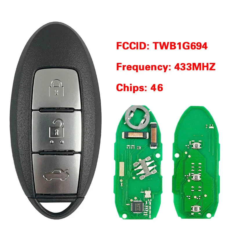 CN 027045   3-кнопочный пульт дистанционного управления для N-issan MICRA Juke Cube Leaf Smart Key 434 МГц 46 чипов (HITAG2) PCF7952 TWB1G694