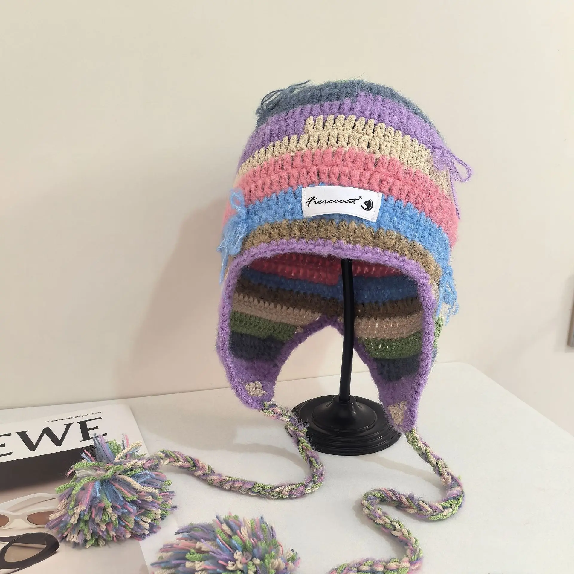 Color Rough Edge Wool Hat Women\'s Autumn Winter Dopamine Wear Warm Knitted Hat Student Ear Protection Windproof Bomber Hat