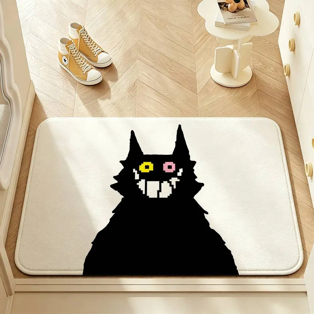 Cute Friend D-Deltarune Black Cat Short Plush Rug Carpet mat Machine Washable Soft Comfortable Anti‑Slip Floor Mat Home Decor