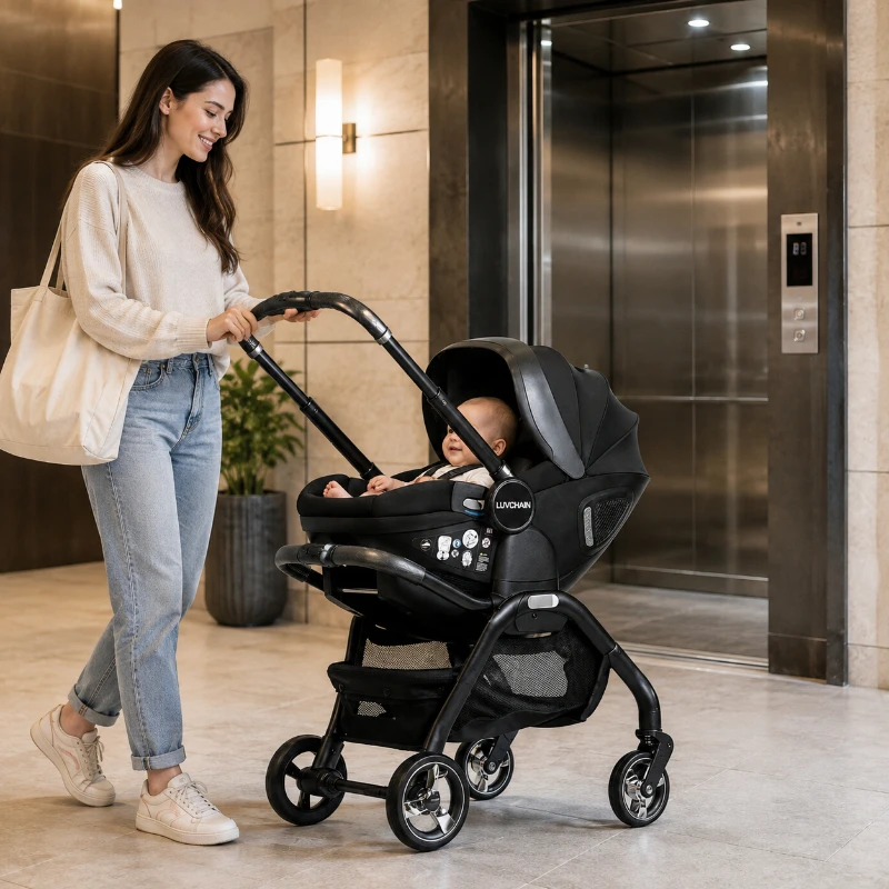 3-in-1 Baby-Sicherheitskinderwagen, Zweiwege-Sicherheitssitz für Neugeborene, Tragbarer 3-in-1-Kinderwagen für Kinder von 0-2 Jahren