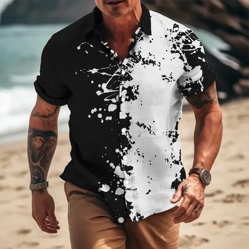 

2024 Europe and the United States Summer Hot Men's Loose Shirt 3d Printed Fashion Short-sleeved Casual Shirt