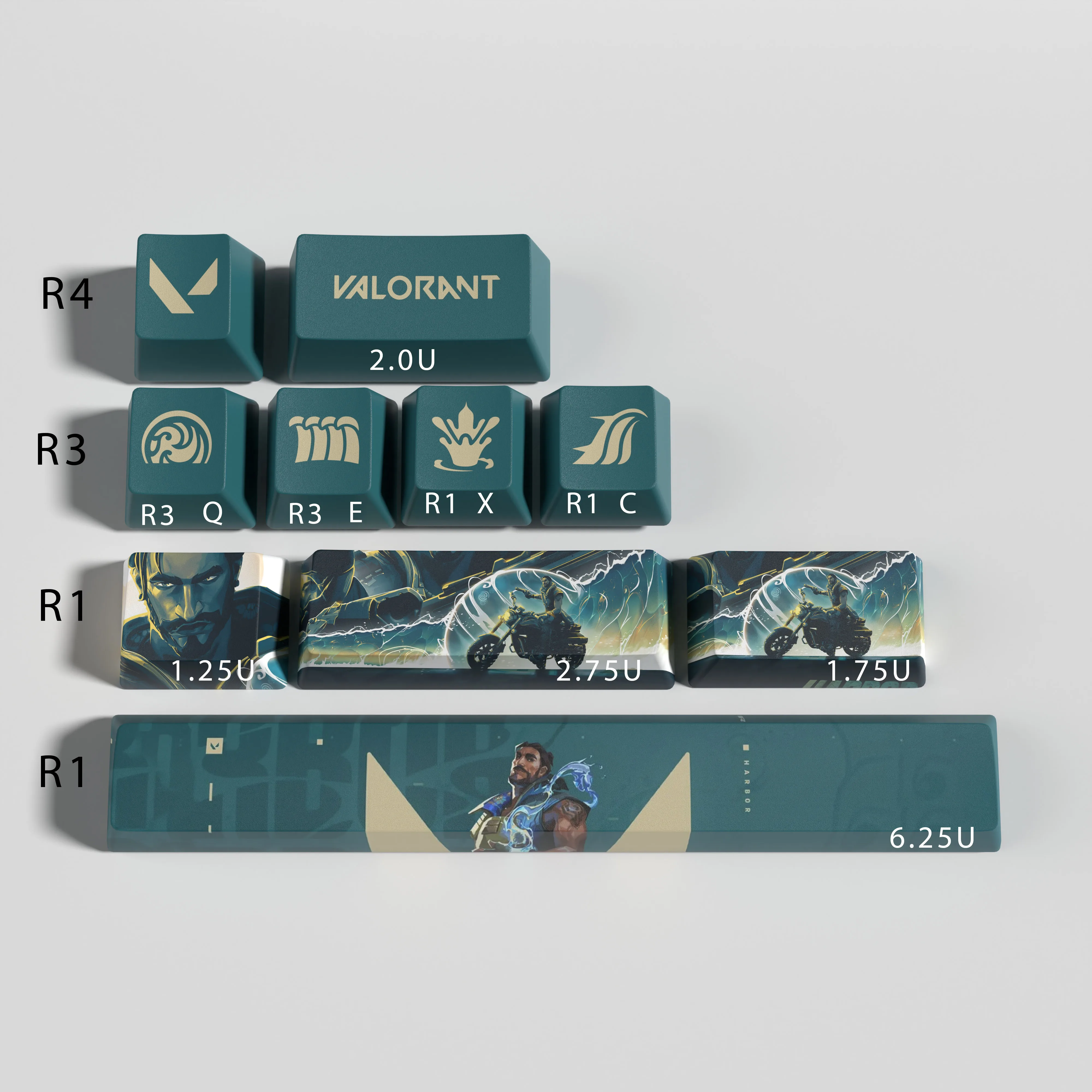 Valorant Keycaps Harbor Profil OEM 10 Kunci PBT Dye Sub Keycaps