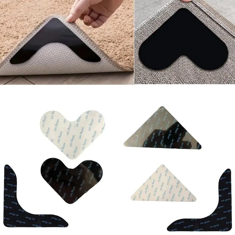 4/8pcs Carpet Non-slip Sticker Reusable Washable Anti Curling Carpet Patch Fixed Stickers Floor Rug Mat Tape Gripper Corner Pad