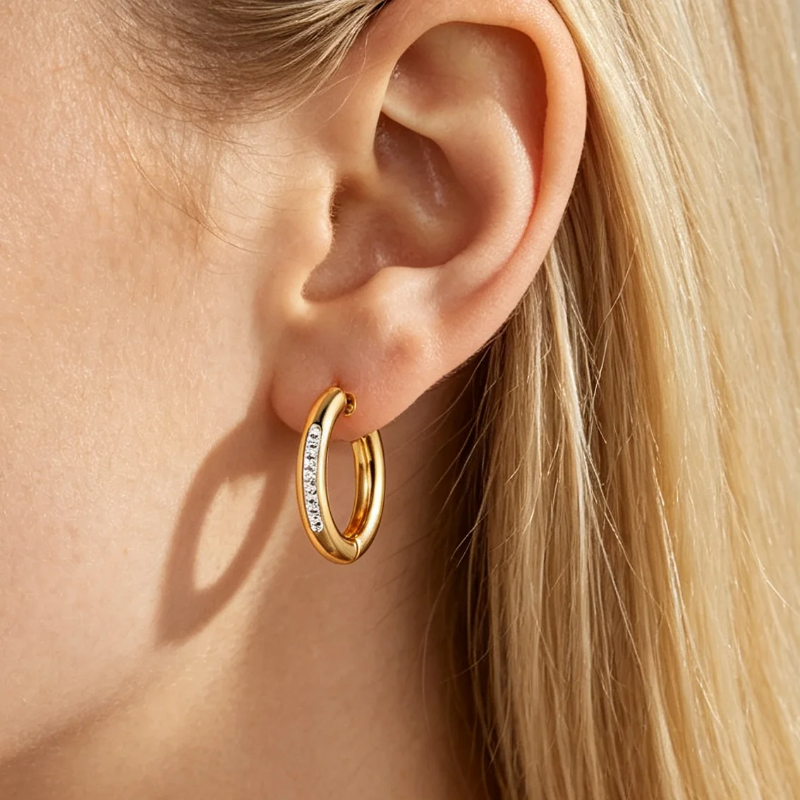 1Pair Stainless Steel Minimal Hoop Earrings Crystal Zirconia Small Huggie Thin Cartilage Earrings Helix Tragus Piercing Jewelry