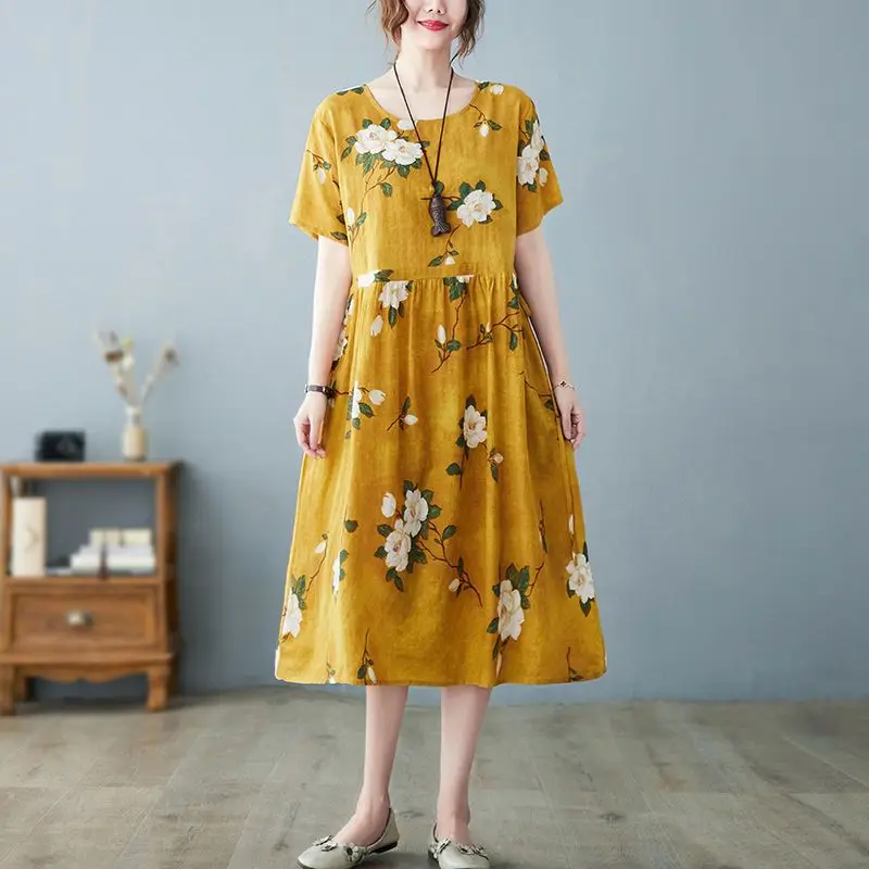 

Oversized Floral Dress Summer Woman Loose Casual Korea Ladies Womens Dresses Cotton Big Size Beach Women New Print Dress 2023