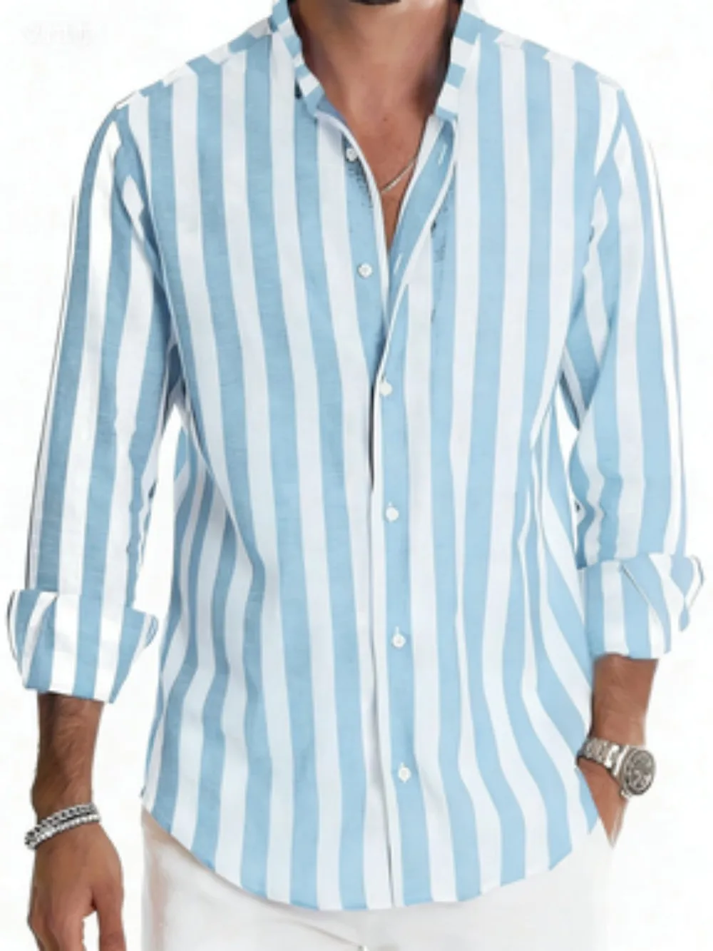 2025 New Long Sleeved Solid Color Striped Printed Shirt, Comfortable and Casual Vacation Fashion, Hawaii Oversized Men's Clothin