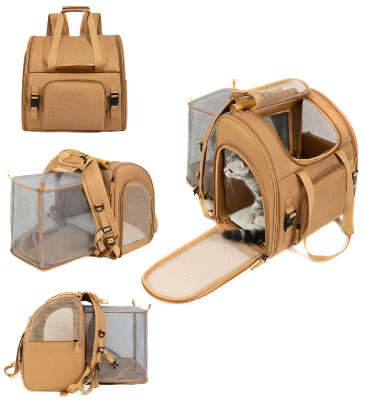 Tragbarer Katzenträger-Rucksack, erweiterbar, große Kapazität, faltbar, für kleine und mittelgroße Hunde und Katzen bis 8 kg – Detail 7