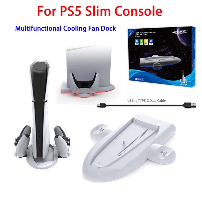 For PS5 Slim Console Multifunctional Cooling Fan Base For PS5slim Host Dual Controller Charging Dock With RGB Colorful Light