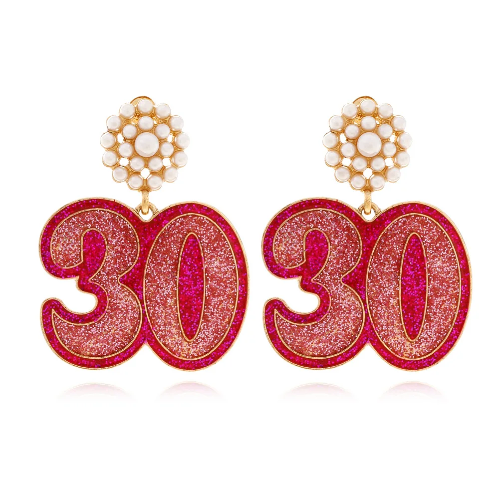 Cute Pearl Enamel Digital Pendant Earrings Fashion Drip Oil Colorful Digital 30 Earrings Earrings