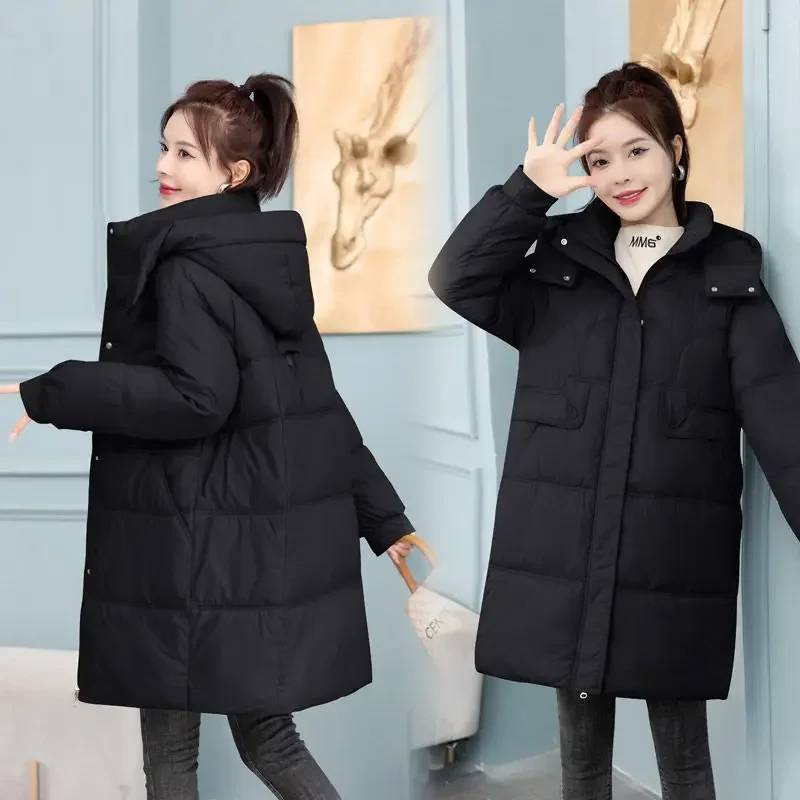 

2024 Winter Women Hooded Jacket Coats Long Parkas Female Down Cotton Overcoat Thick Warm Padded Windproof Casual Windbreaker 3XL