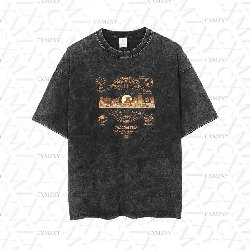 

New American retro washed and old pure cotton short-sleeved T-shirt New trendy versatile T-shirt top