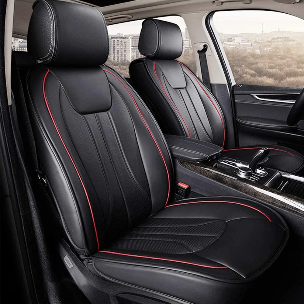 5 Classic Universal Seat Covers In Black Standard, Waterproof, Ergonomically Designed, Suitable For All Seasons Black Red Border