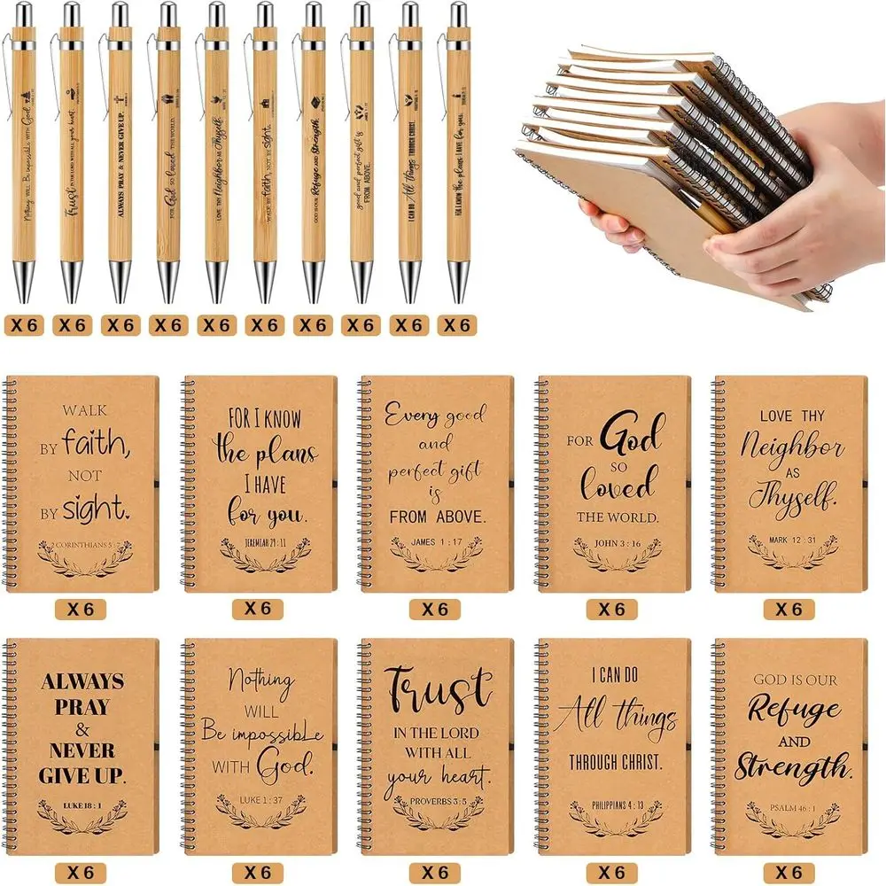 Bulk Christian Spiral Notebooks & Pens - 120 Pcs Bible Journals & Prayer Pens for Church Staff, Teachers, & Holiday Gifts