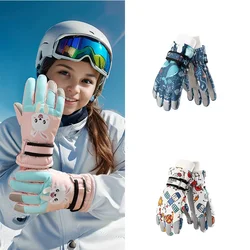 Guantes de esquí para niños, impermeables, con forro grueso, forro polar, cálidos, dedos completos, nieve, antideslizantes, deportivos, resistentes al viento, niños, invierno