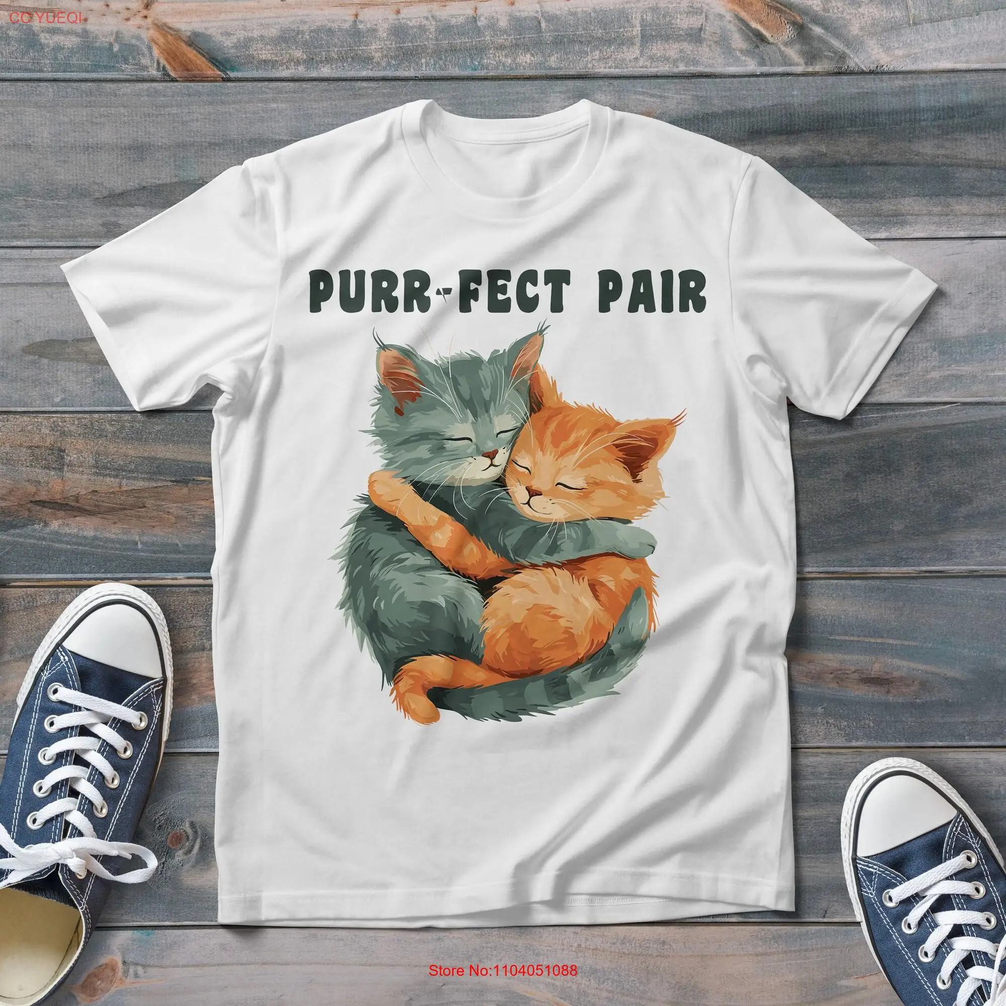 Cats Couple Cuddling Purrfect Pair T Shirt Romantic Vibe Vintage Trendy Style long or short sleeves