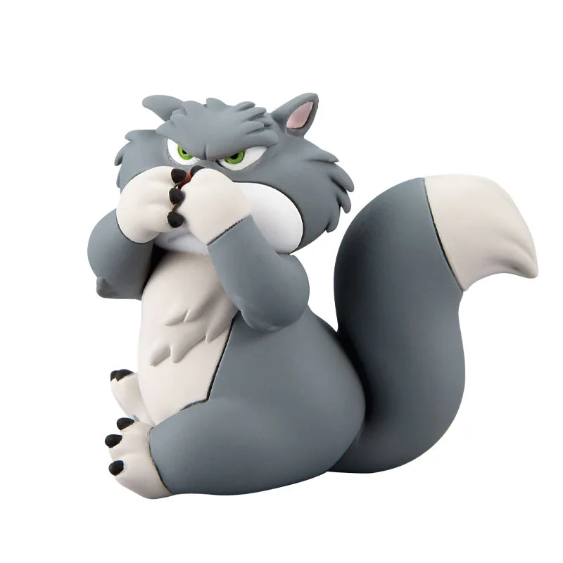 TakaraTomyArts capsule toys kawaii gray cat wicked conniving fat neko big tail red nose unfriendly expression ornament figures