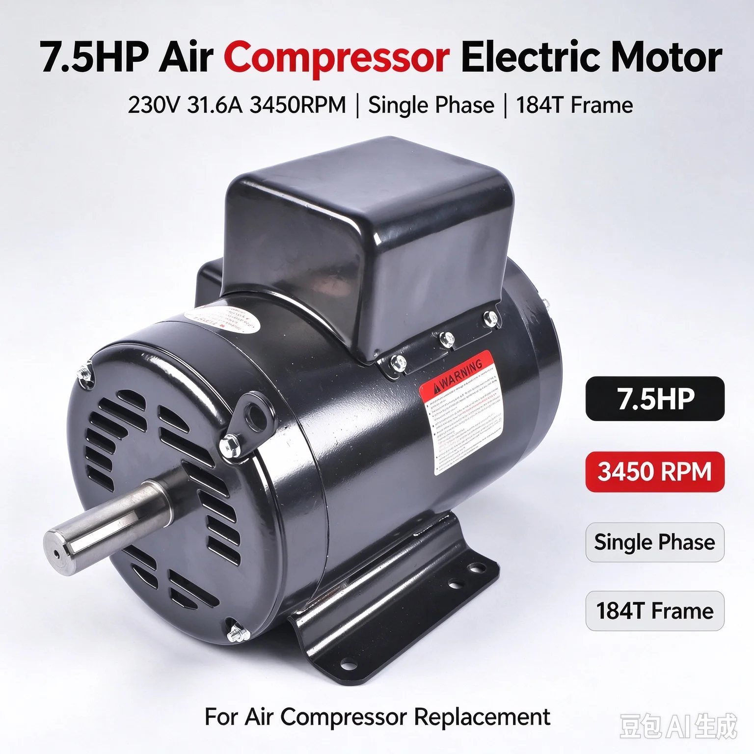 AP03 7.5HP 230V 31.6A 3450RPM Single Phase 184T Frame Air Compressor Electric Motor