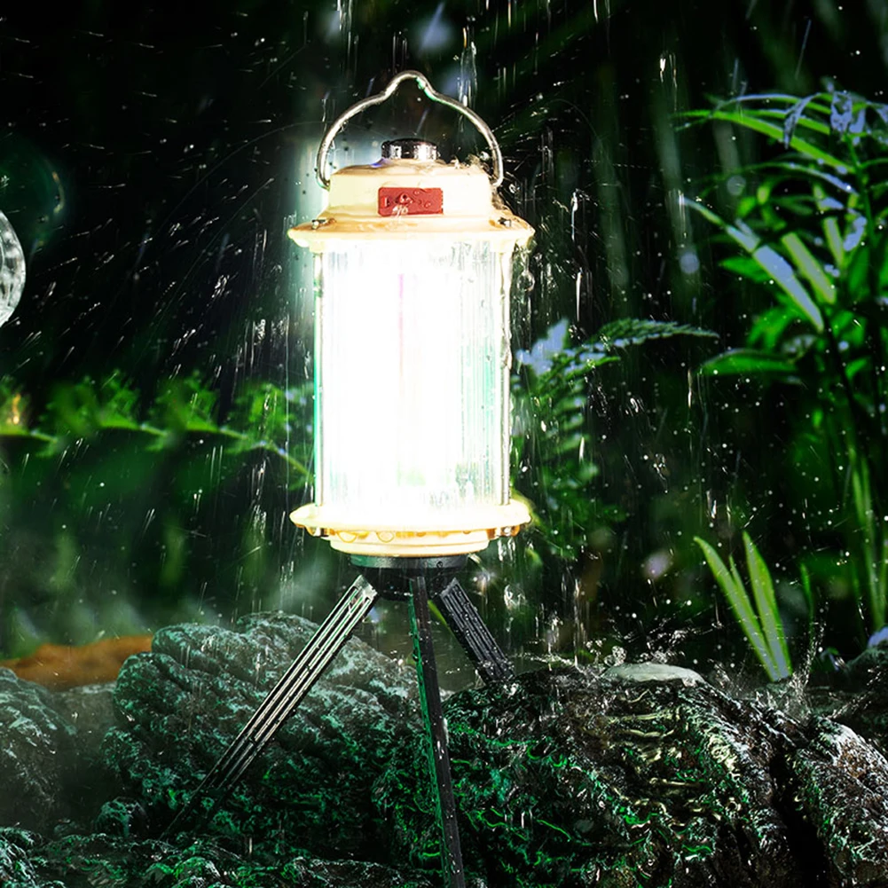 

Emergency Lamp with Tripod Outdoor LED Flashlight Type C Charging Retro Camping Lantern Waterproof 4 Gear for Fishing Exploring