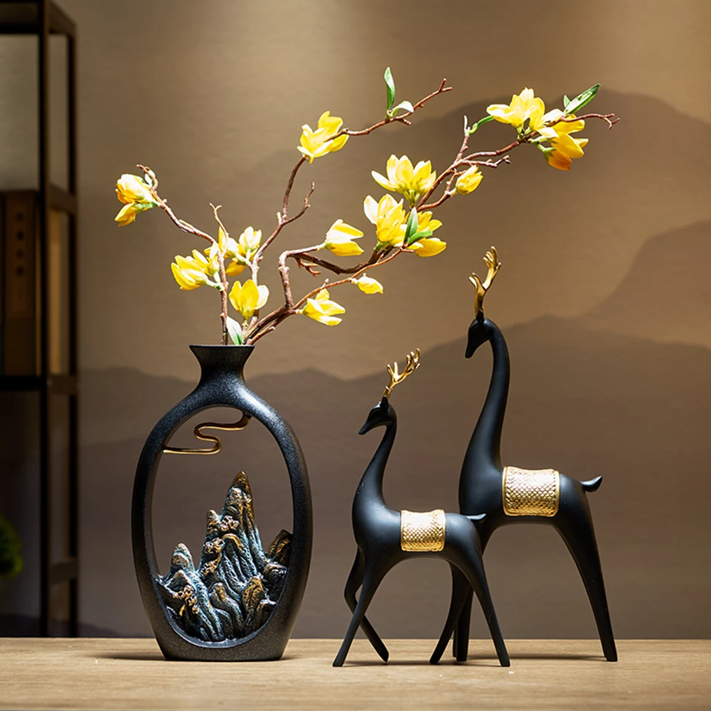 Resin Vase Table Decoration & Accessories Home Decoration Luxury New Chinese Style Mountain Scenery Vase Decoration