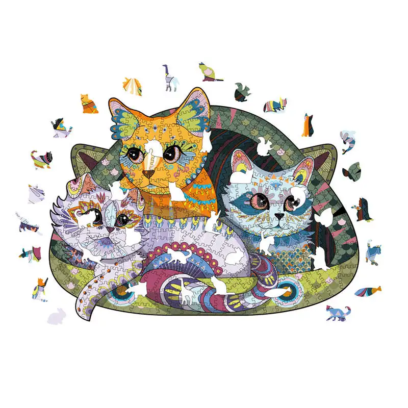 High Quality Wood Cute Cats Jigsaw Puzzle Wooden Puzzles Adults Montessori Educational Toys Children Board Game Birthday Gift