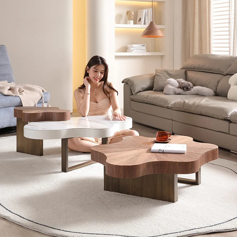

Cream wind cloud solid wood coffee table irregular Italian living room creative Internet celebrity simple modern