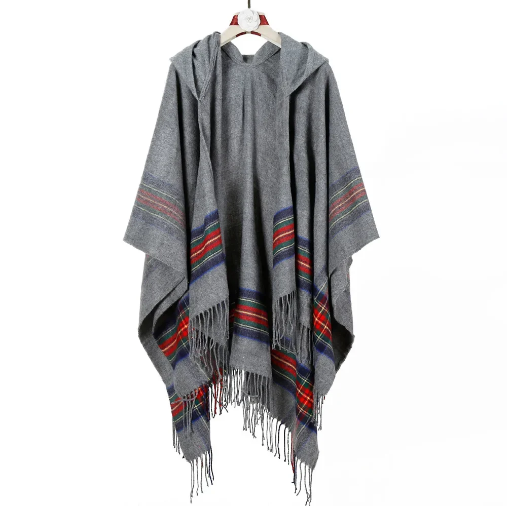 2025 New Hooded Tribal Cape Poncho - Heavy Duty Thermal Shawl Coat for Women, Yunnan Tibet Travel Scarf with Hood