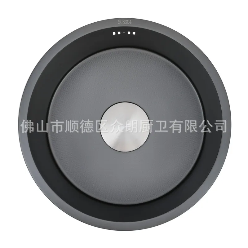 EE1 304 Stainless Steel Round Basin Embossed Nano Black Electrolytic  Round Single Slot Stretching Manual Slot Vegetable Wash Ba