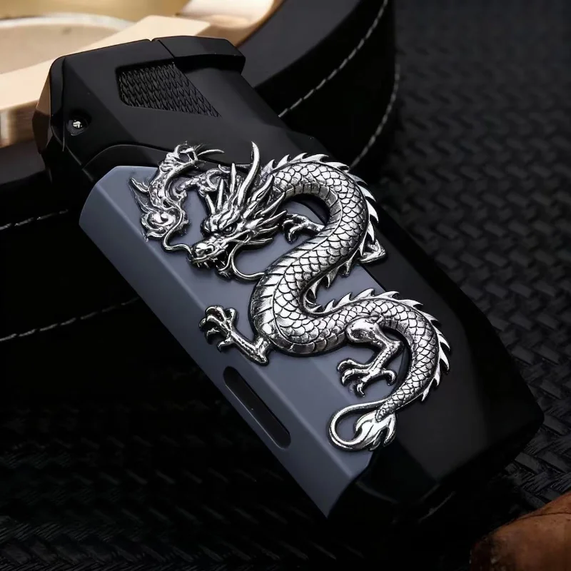 HONEST Dual Direct Injection Gas Lighter Windproof Strong Blue Flame Metal Turbine High Temperature with Cigar Diamonds