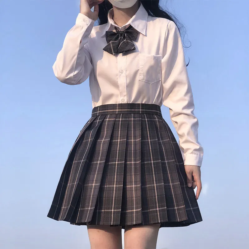 日本の女の子のためのハイウエストプリーツスカート,韓国の制服,長袖,セーラー,コスプレ