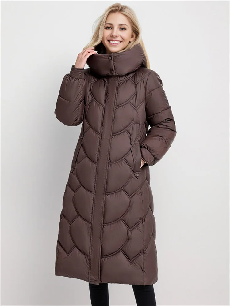 Plus Size Woman Down Jacket Long Coat Winter New Hooded Fashion Warm Thicken Zipper Coat Woman Winter Overcoat