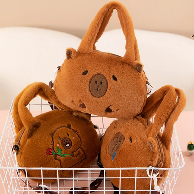 Kawaii Capybara Plush Handbag Cute Cartoon Stuffed Animal Hand Coin Purse Pouch Small Tote Bag For Girl Gifts