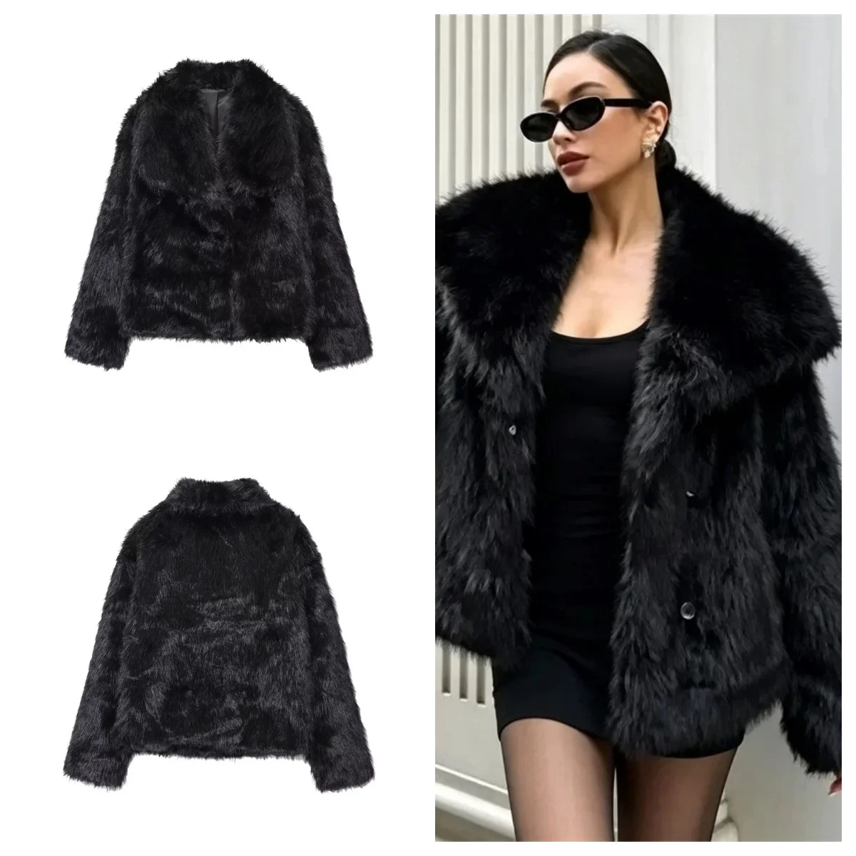 Guobioziy 2026 winter women's new classic solid color thick imitation fur lapel jacket warm short coat multi-color optional
