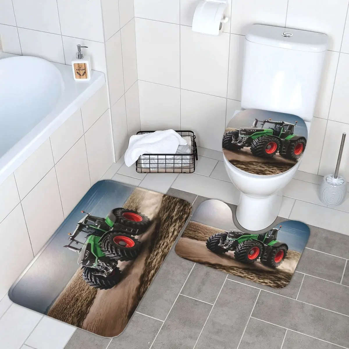 

Fendt Tractor, 3 шт., коврик для ванной, набор для ванной комнаты, крышка для унитаза, домашний декор, нескользящий ковер, напольный коврик