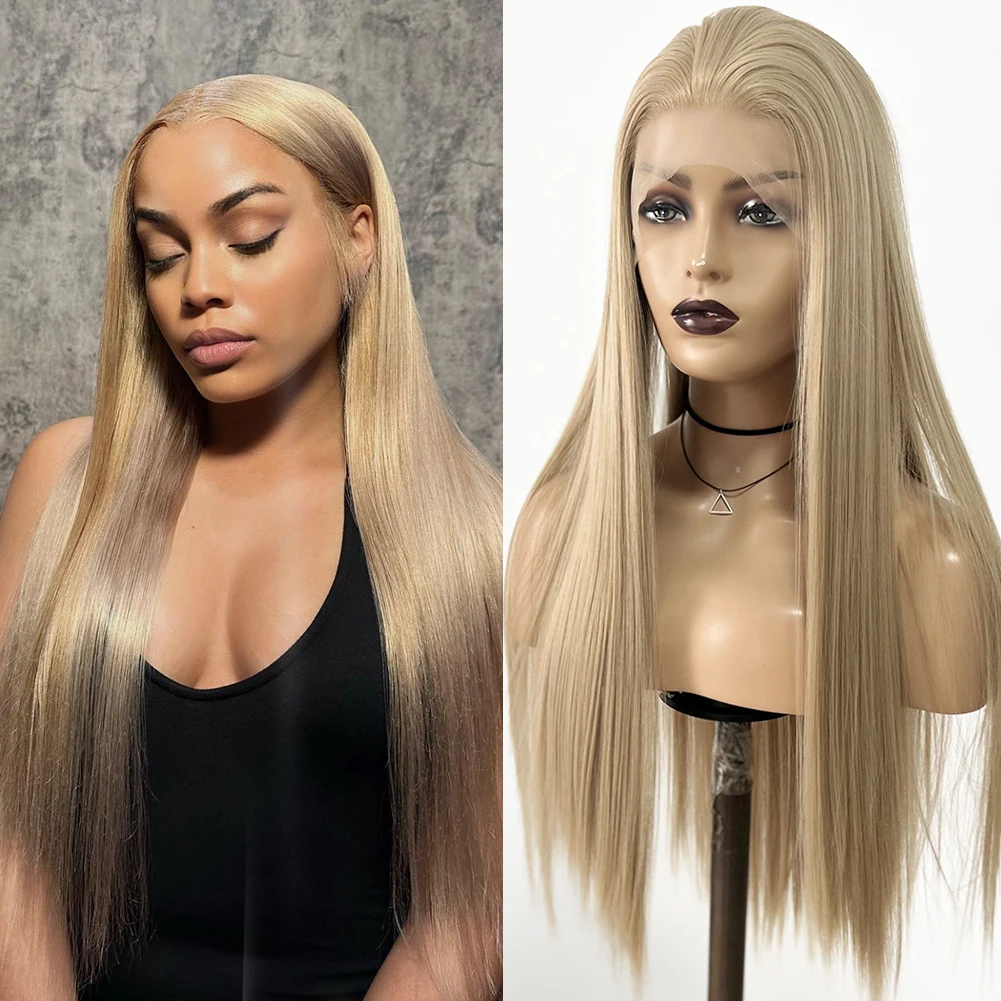 

AIMEYA Ash Blonde Lace Front High Quality Synthetic Wig Straight Synthetic Lace Front Wigs Cosplay Hair Lace Wigs for Women Wear