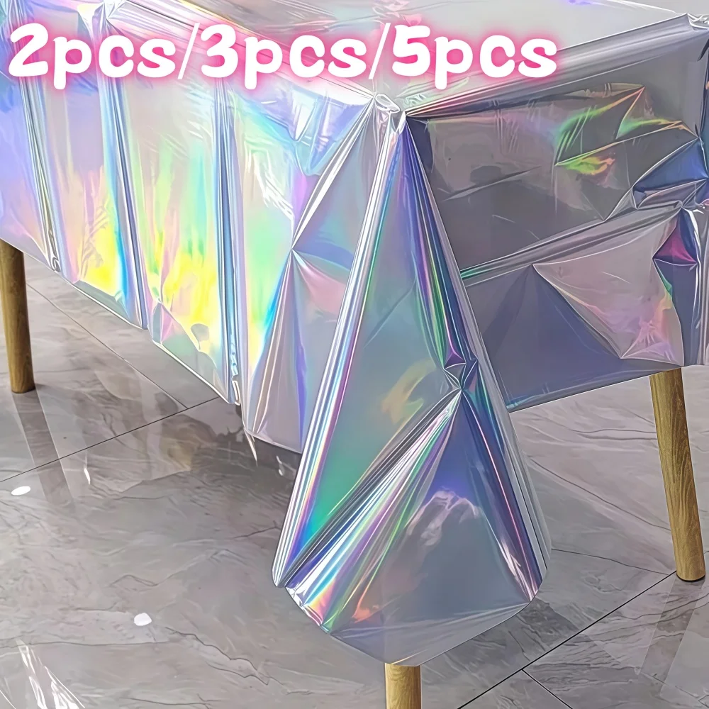 2/3/5pcs Laser Rainbow Theme Party Disposable Tablecloth & Rectangular Cover for Birthday Wedding Home Decor Supplies
