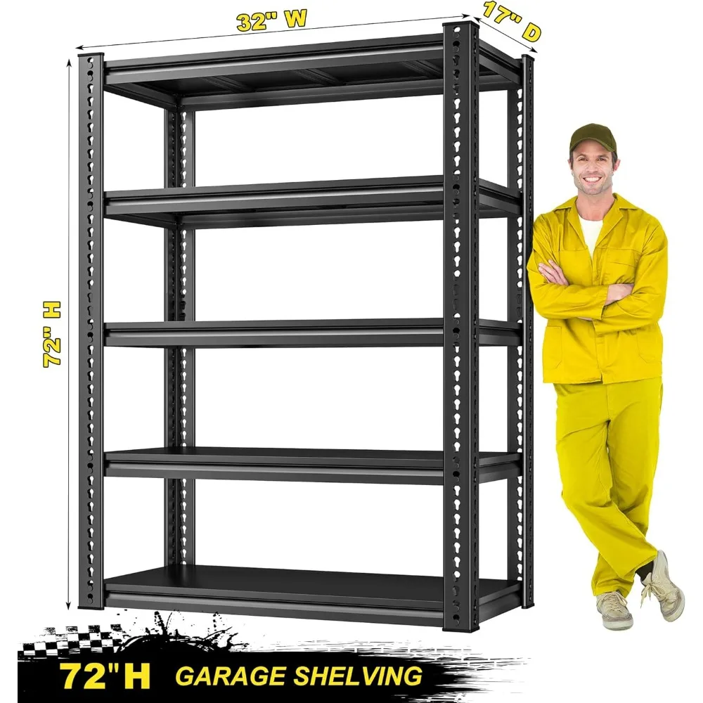Adjustable 5-Tier Heavy-Duty Metal Storage Shelves for Garage, Supports Up to 2000 LBS, Versatile Rack System