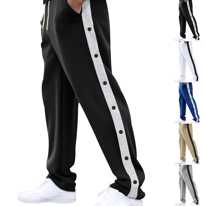 

European-style Casual Sports Pants Men's Spring And Autumn New Loose Straight Leg Side Breasted Striped Nine-point Pants