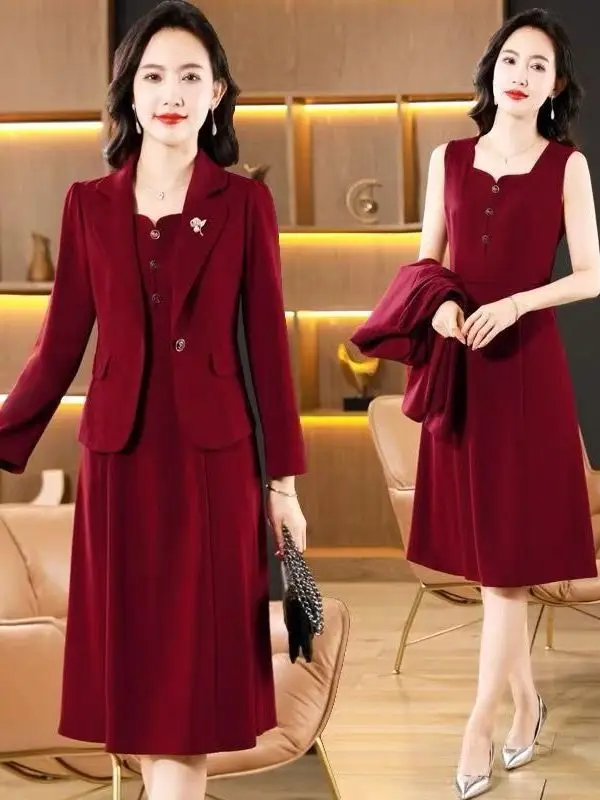

plus Size Midlife Mom Wedding Dr Suit Two-Piece Set Korean Sle Loose Fit Long Sve High Waist A-Line Skirt Suit