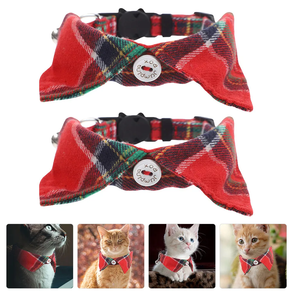 

2 шт. Удобные регулируемые ошейники для кошек с колокольчиком, стильные декоративные ошейники для повседневного и праздничного использования